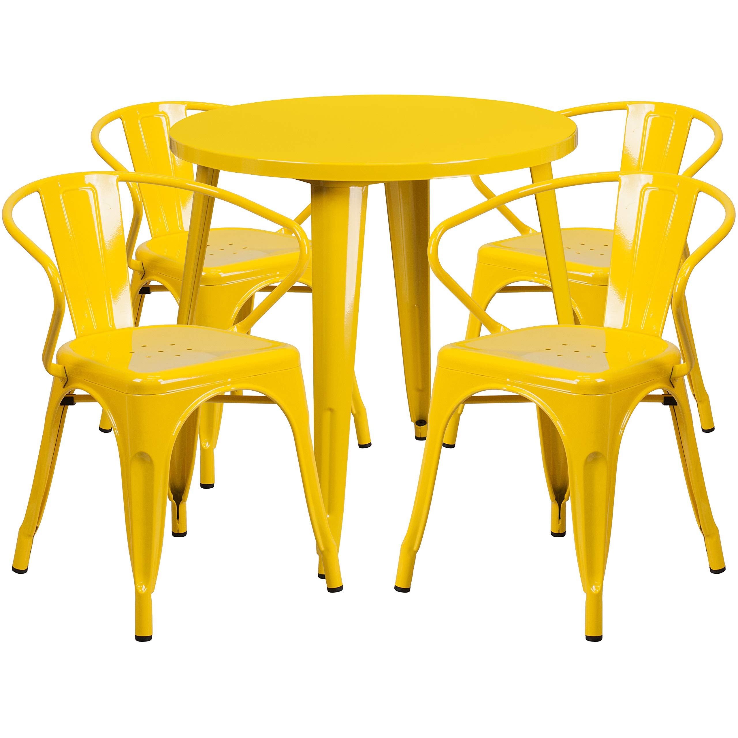 Flash Furniture Commercial Grade 30&quot; Round Yellow Metal Indoor-Outdoor Table Set With 4 Arm Chairs
