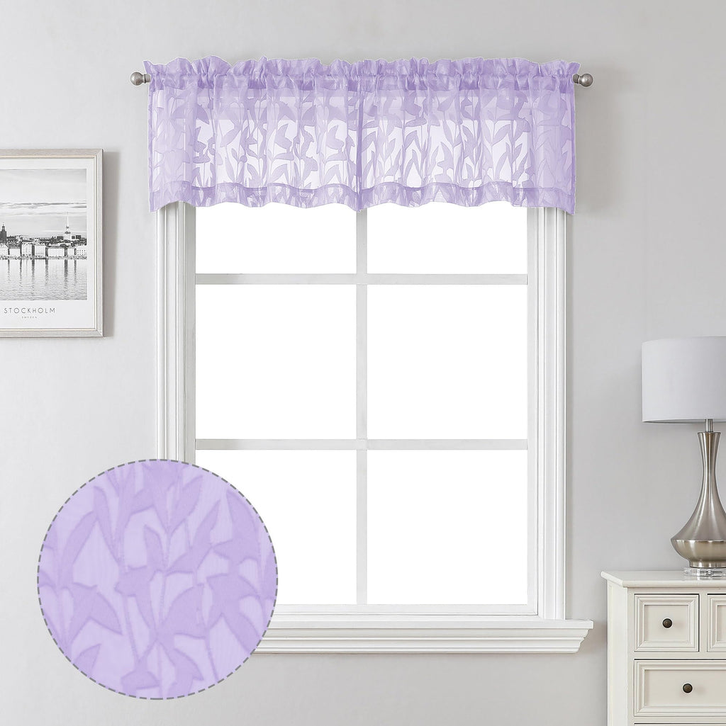Lecloud Leia Sheer Light Purple Window Curtains For Kitchen 14 Inch Length 2 Pcs, Dual Rod Pockets Window Living Room Curtain Va