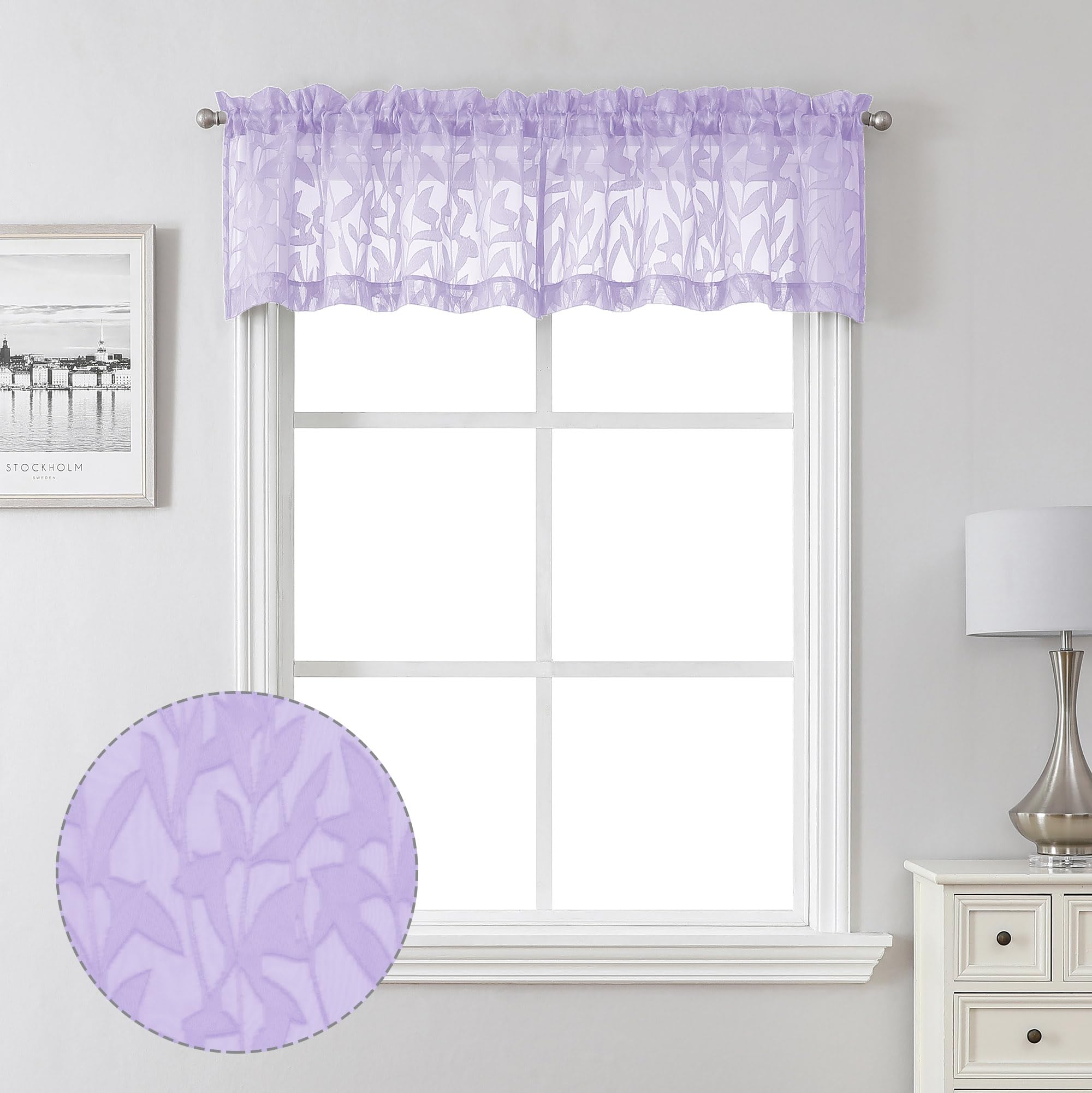 Lecloud Leia Sheer Light Purple Window Curtains For Kitchen 14 Inch Length 2 Pcs, Dual Rod Pockets Window Living Room Curtain Va