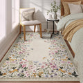 Wonnitar Washable Area Rug 4x6, Green Floral Rugs for Living Room, Non-Slip Large Kitchen Throw Mat, Low-Pile Indoor Botanical F
