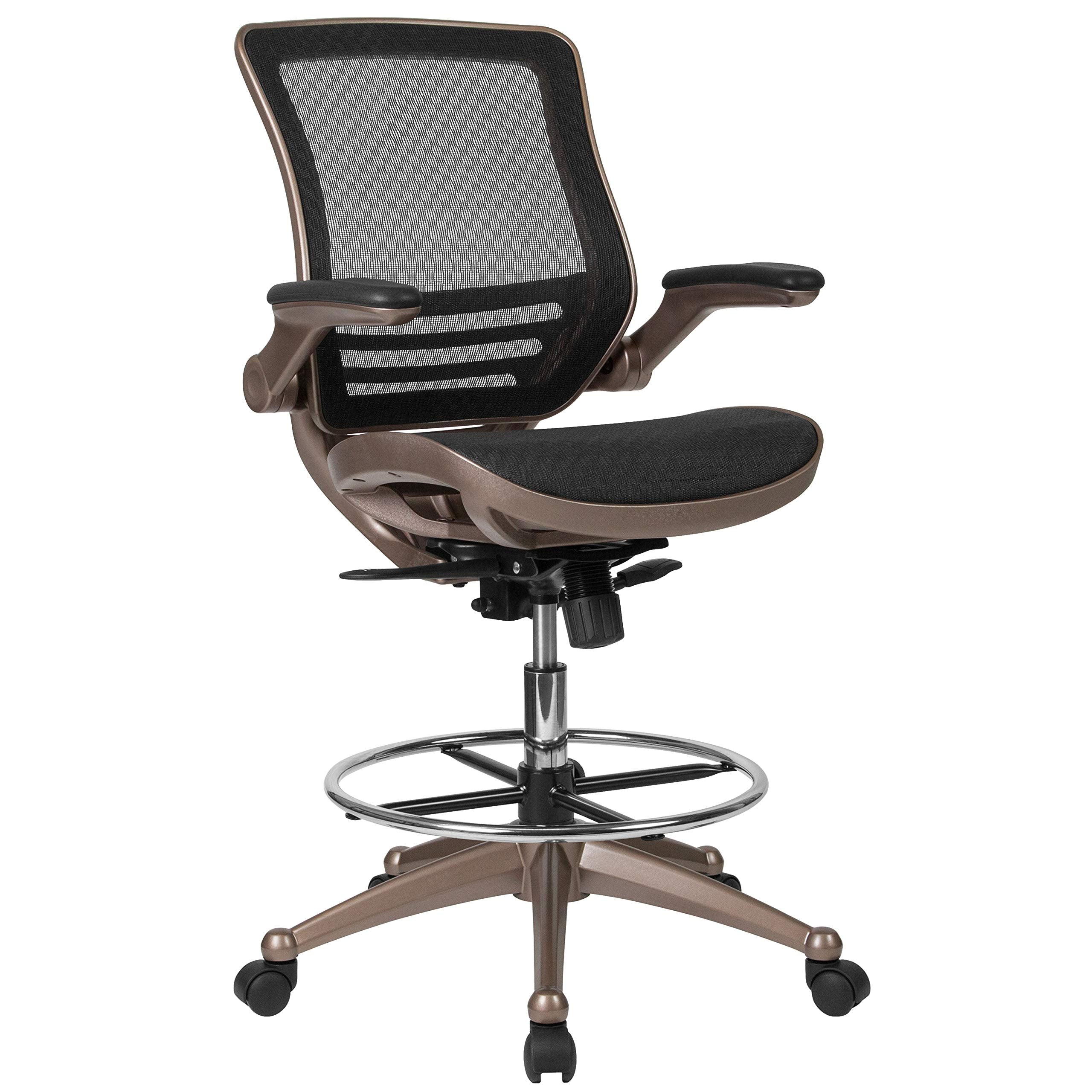 Flash Furniture Waylon Mid-Back Swivel Office Chair With Adjustable Foot Ring And Seat Height, Ergonomic Mesh Chair With Armrests, Black/Gold