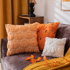 Cosibono Pumpkin Fall Decorative Throw Pillow Covers 18'X18', Set Of 2 Orange Green Soft Faux Fur Pillow Covers For Autumn Har