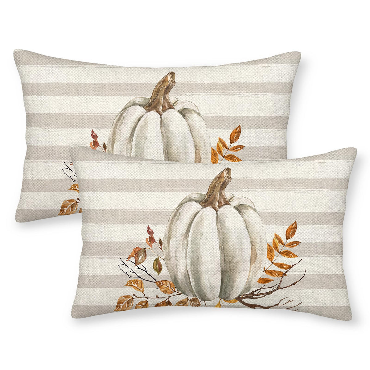 Gohdiwh Fall Pillow Covers 12X20 Set Of 2 Pumpkin Leaf Branch And Stripes Fall Decor Pillowcase Linen Autumn Thanksgiving Decora