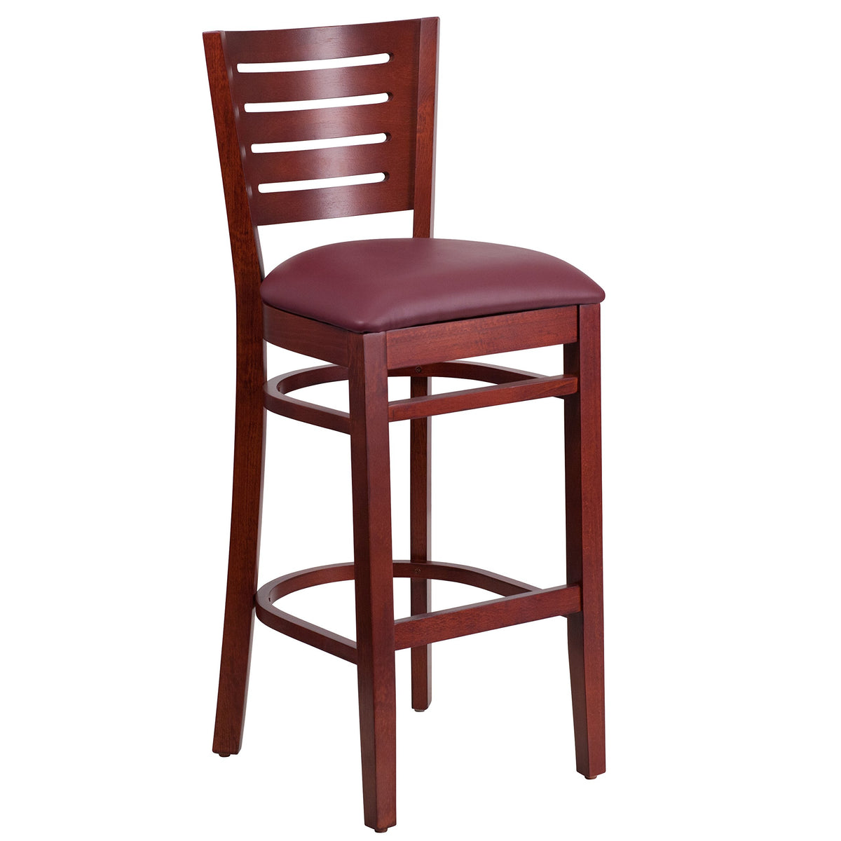 Flash Furniture Darby Series Slat Back Mahogany Wood Restaurant Barstool - Burgundy Vinyl Seat