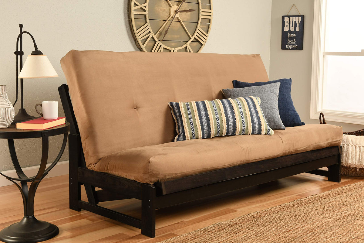 Kodiak Furniture Aspen Futon with Suede Peat Fabric Mattress in Mocha/Tan