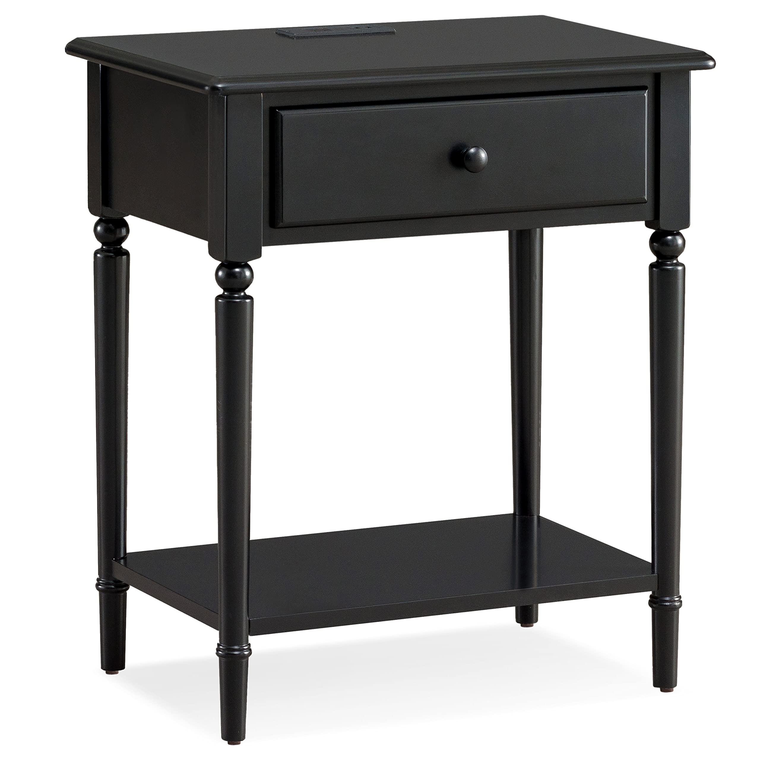 Coastal Nightstand with USB-C Fast Charging Station, Solid Wood, Swan Black Side Table, Perfect for Bedrooms, Living Rooms, and 