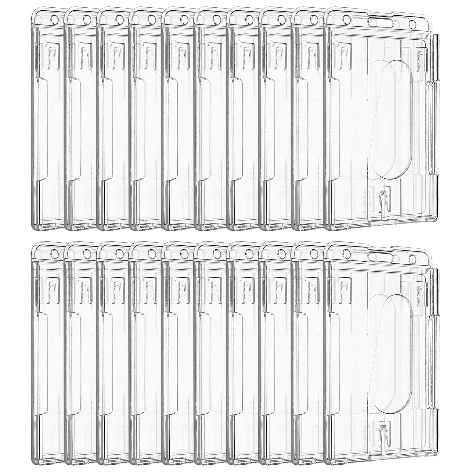 Pawfly 20 Pack Vertical 2-Card Badge Holder With Thumb Slot Hard Transparent Pc Case Protector For Office School Ids Credit Card