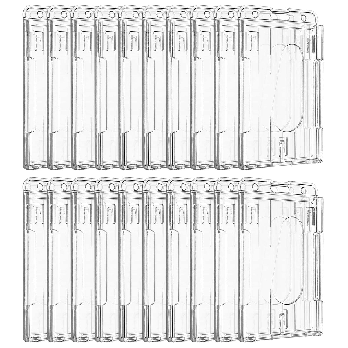 Pawfly 20 Pack Vertical 2-Card Badge Holder With Thumb Slot Hard Transparent Pc Case Protector For Office School Ids Credit Card