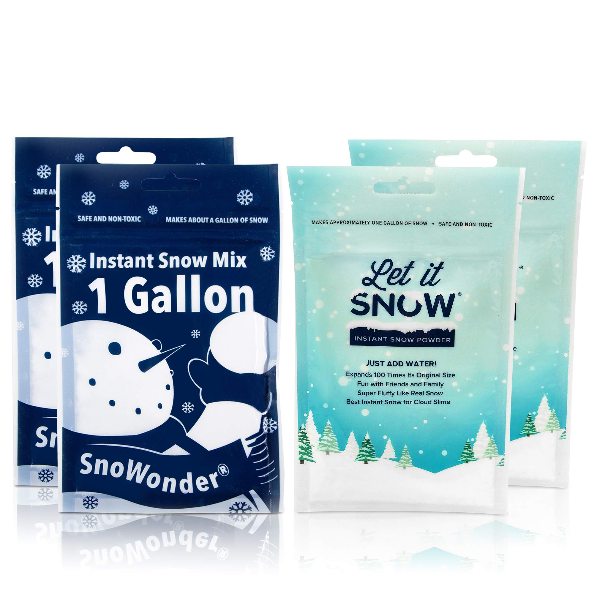 Instant Snow Powder for Slime 4 Pack Let it Snow (2) and SnoWonder (2) Made in The USA - Artificial Snow Mix Fake Snow Holiday D