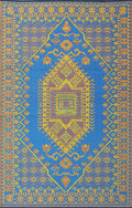 Mad Mats Traditional Outdoor Rug, Reversible Plastic Mat (4' X 6', Oriental Turkish - Blue)