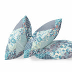 HomeRoots Broadcloth Aqua Navy Boho Floral Indoor Outdoor Throw Pillow