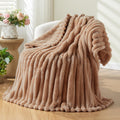 Newcosplay Super Soft Twin Blanket Taupe Premium Silky Flannel Fleece 3D Ribbed Jacquard Lightweight Bed Blanket All Season Use