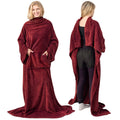 Pavilia Wine Red Fleece Wearable Blanket With Sleeves For Adults Women Men, Soft Warm Full Body Wrap Throw, Sweatshirt Pocket, C