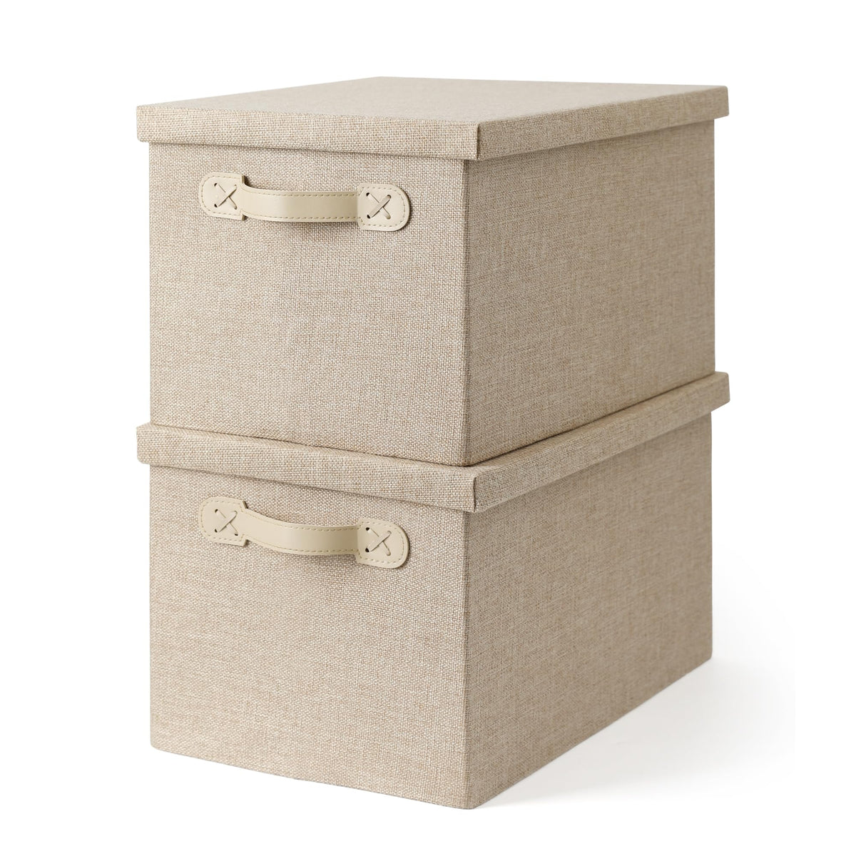 Fabric Storage Bins with Lids, Heavy Duty Collapsible Organizer Bins for Shelves, Stackable Closet Woven Baskets with Handles, 2