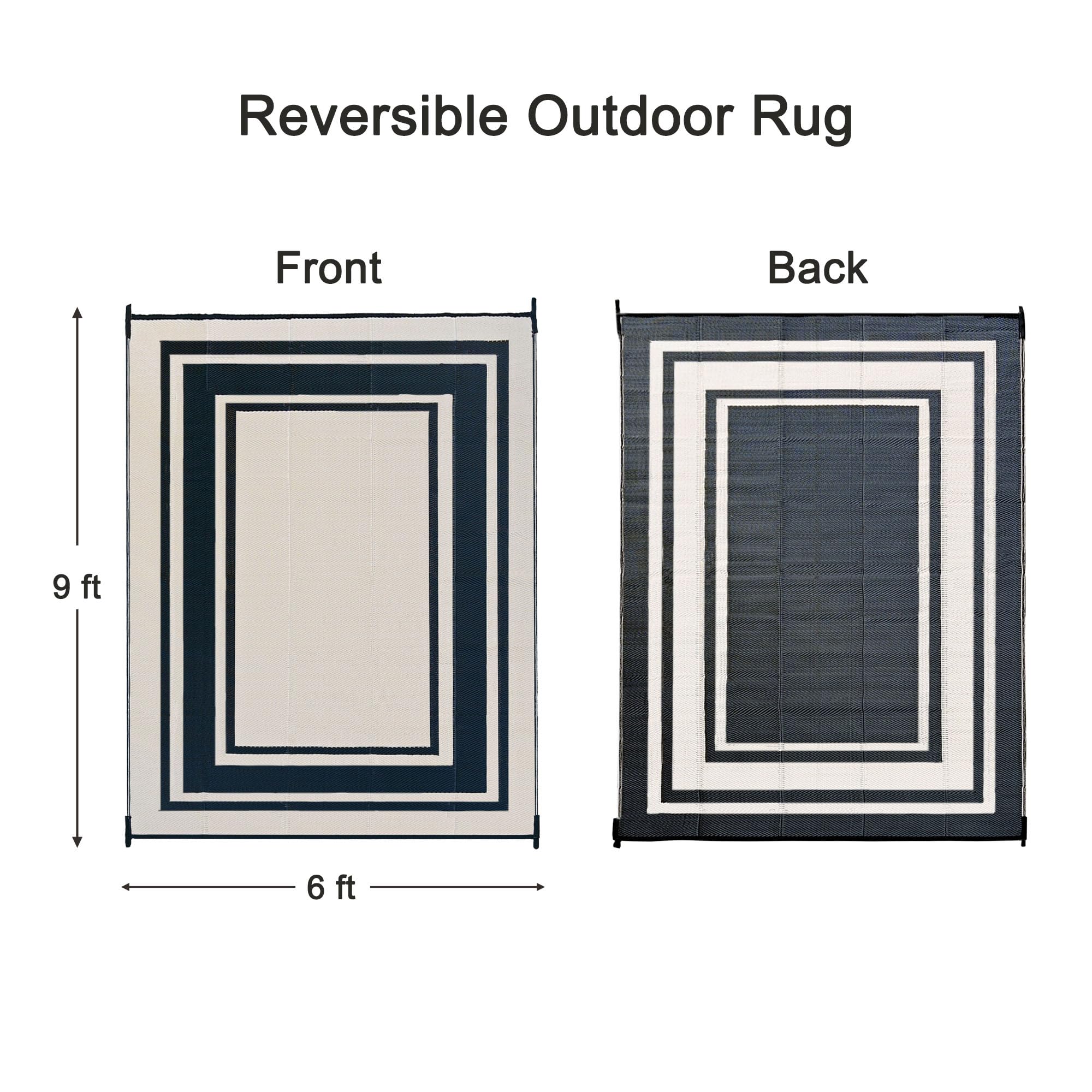 Rurality Outdoor Rugs 6X9 Waterproof For Patios Clearance,Plastic Straw Mats For Backyard,Porch,Deck,Balcony,Reversible,Black And Beige