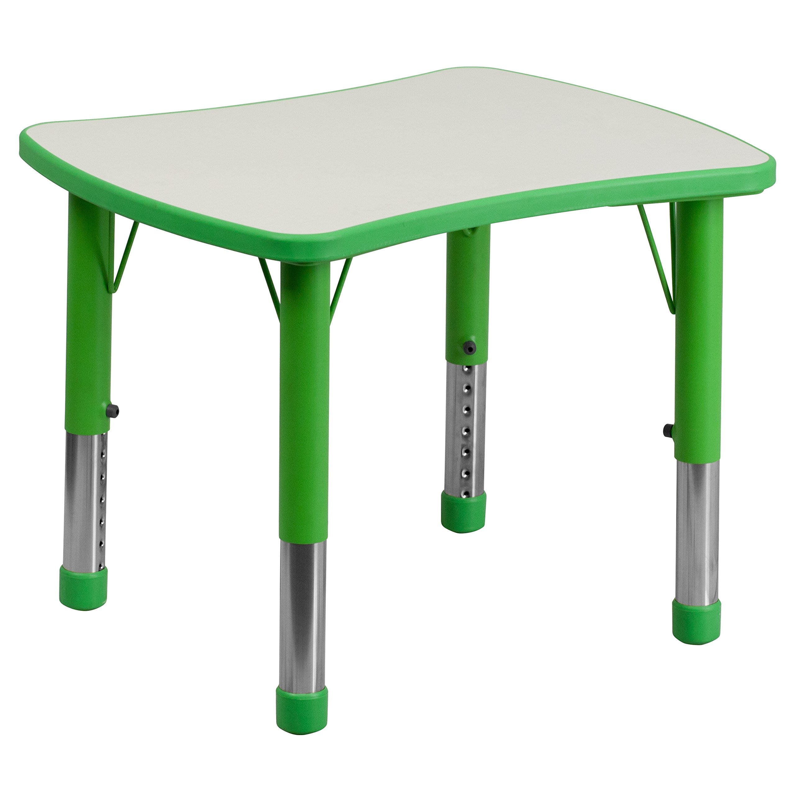 Flash Furniture Wren 21.875''W X 26.625''L Rectangular Green Plastic Height Adjustable Activity Table With Grey Top