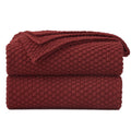 Longhui Bedding Wine Red Knitted Throw Blanket For Couch, Cozy Machine Washable 100% Cotton Sofa Knit Blankets, 51 X 63 Inches,