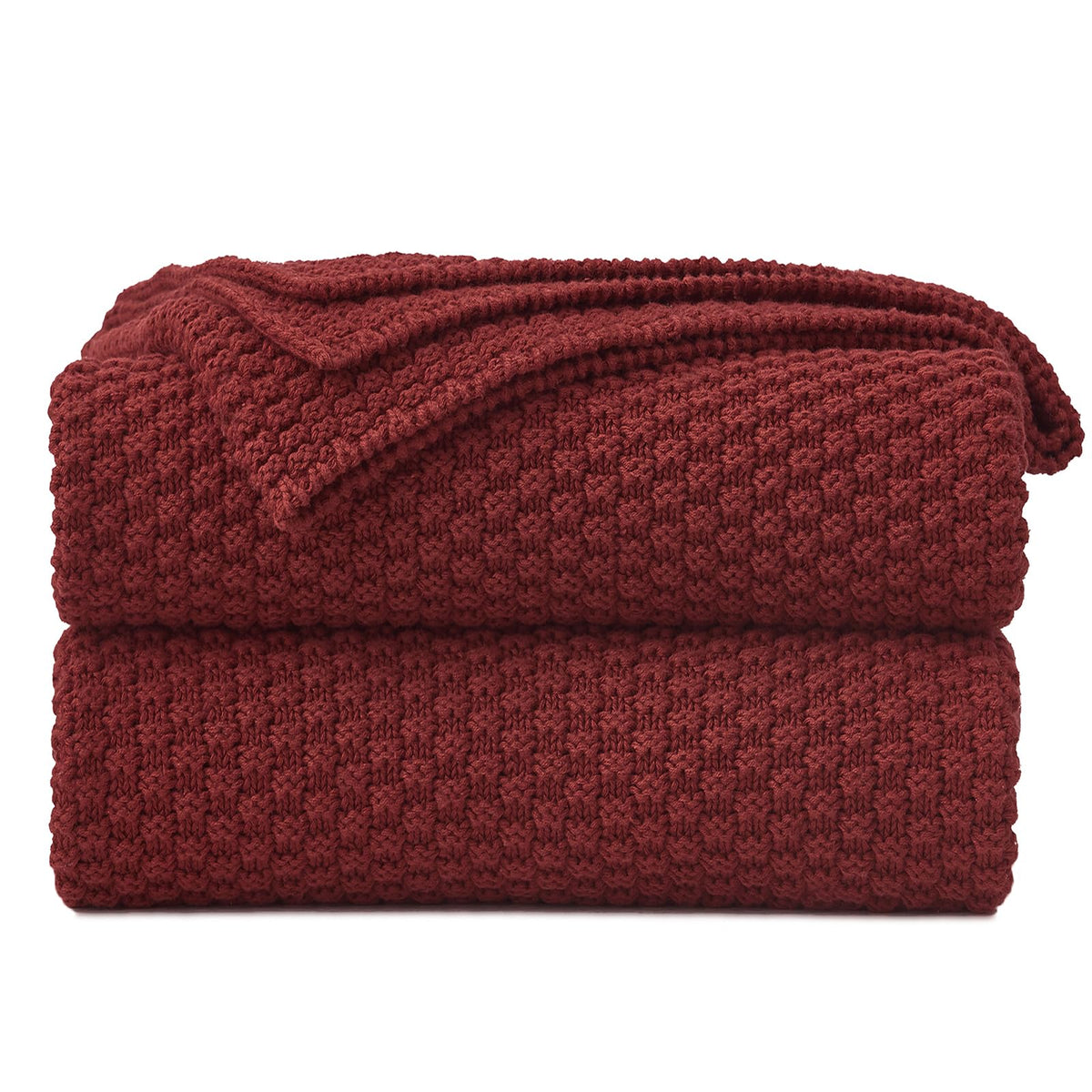 Longhui Bedding Wine Red Knitted Throw Blanket For Couch, Cozy Machine Washable 100% Cotton Sofa Knit Blankets, 51 X 63 Inches,