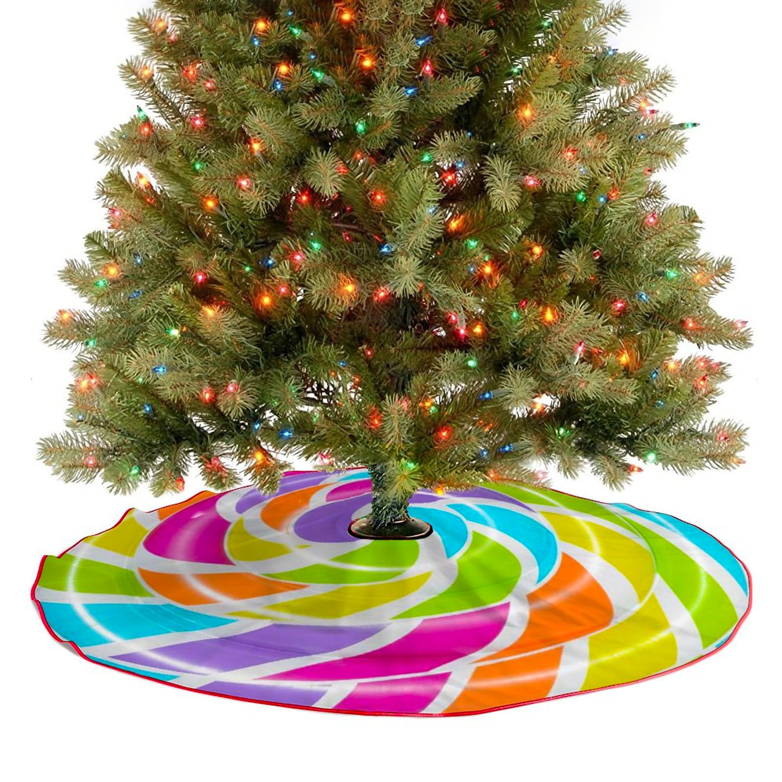 M Yescustom Lollipop Christmas Tree Skirt Colorful Xmas Tree Mat Sweet Candy Sugar Farmhouse Rustic Party Home Decoration Hallow
