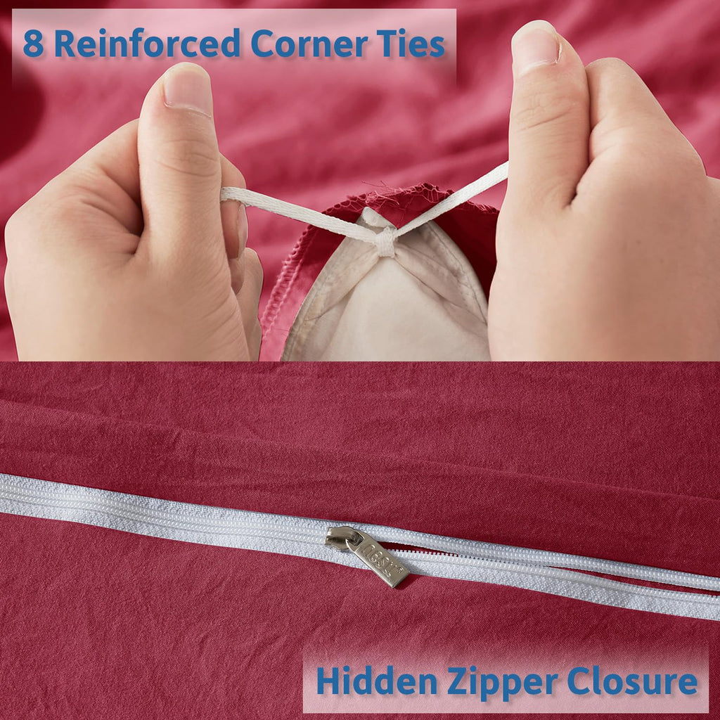 Nestl Burgundy Red Duvet Cover Queen Size - Soft Prewashed Queen Duvet Cover Set, 3 Piece, With Zipper Closure, 1 Duvet Cover 90X90 Inches And 2 Pillow Shams - No Comforter