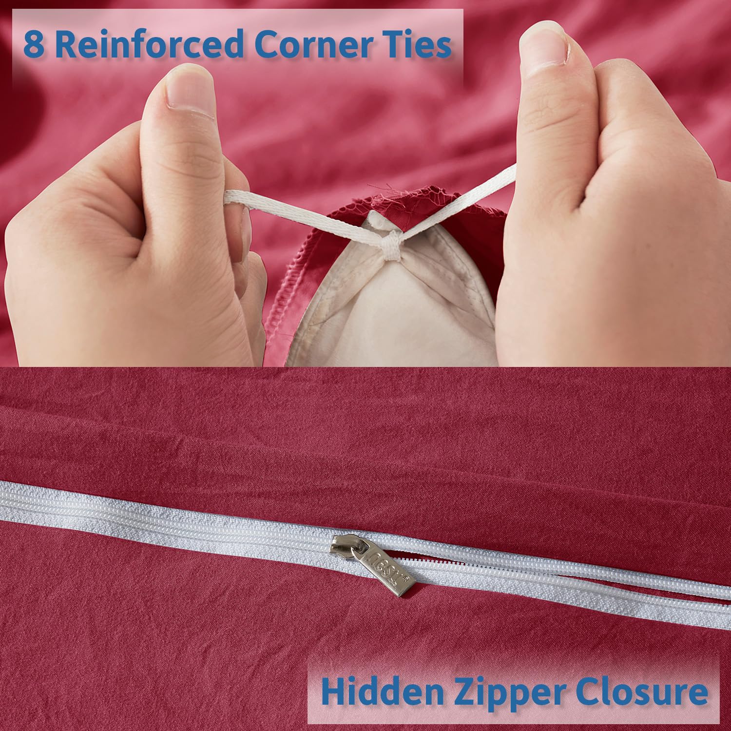 Nestl Burgundy Red Duvet Cover Queen Size - Soft Prewashed Queen Duvet Cover Set, 3 Piece, With Zipper Closure, 1 Duvet Cover 90X90 Inches And 2 Pillow Shams - No Comforter