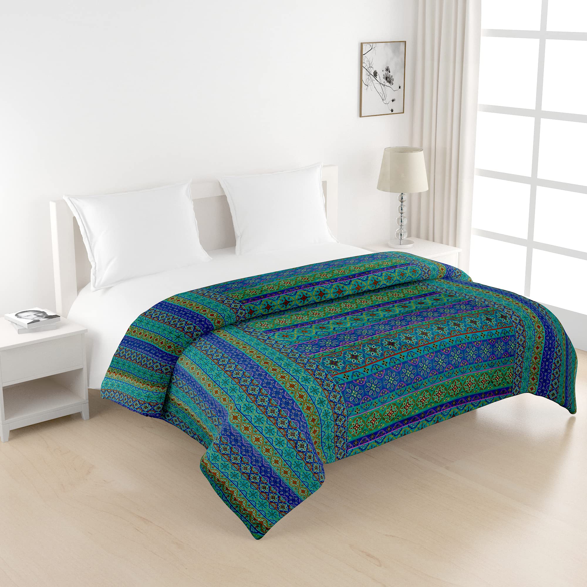 Swayam Double Size Ac Comforter | 254 Cm X 228 Cm | Blue Shades, 150 Gsm | Comes With Health Layer : Prevents Oozing Out Of Fibr