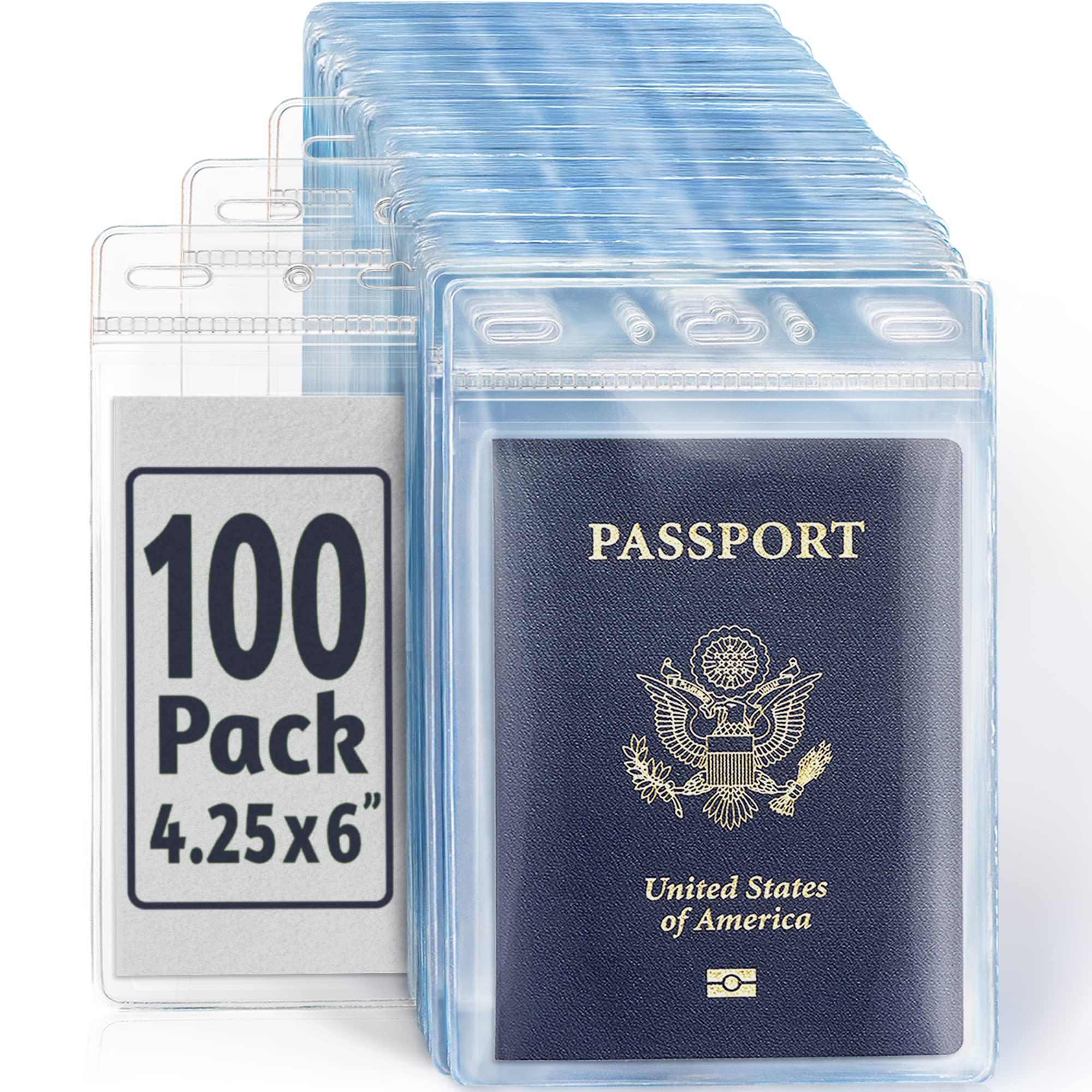 Ecoearth Passport & Identification Card Holders With Soft Edge (Clear, 4X6 Inch, 100 Pack), Extra Large Vertical Id Holder, Zipp