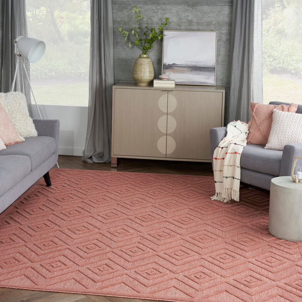 Nourison Versatile Indoor/Outdoor Coral/Orange 7' X 10' Area Rug, Easy Cleaning, Non Shedding, Bed Room, Living Room, Dining Room, Deck, Backyard, Patio, High Traffic Area (7X10)