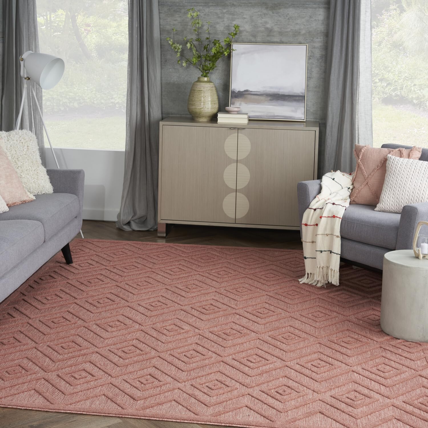 Nourison Versatile Indoor/Outdoor Coral/Orange 8' X 10' Area Rug, Easy Cleaning, Non Shedding, Bed Room, Living Room, Dining Room, Deck, Backyard, Patio, High Traffic Area (8X10)