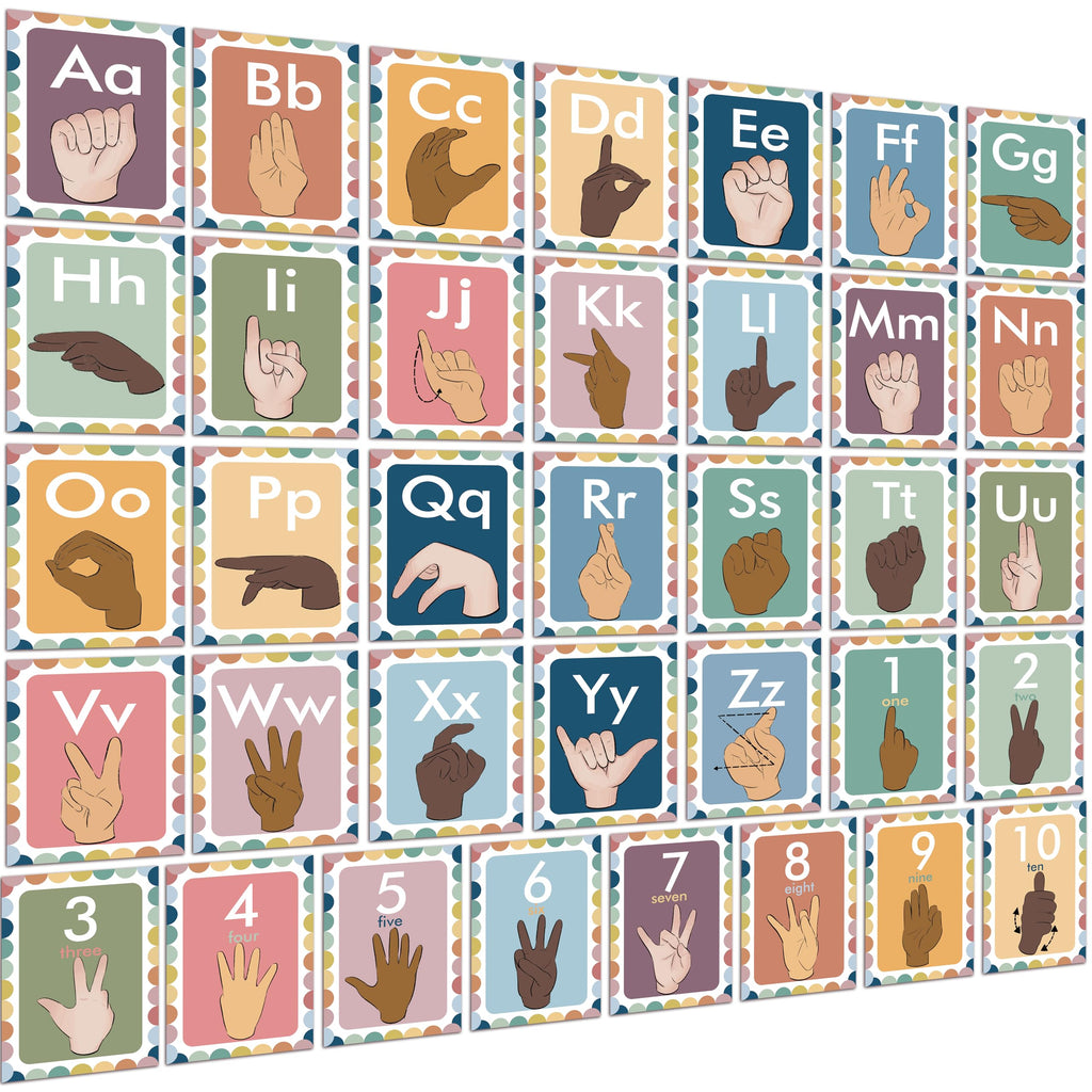 YIYDONG ASL Alphabet Line Bulletin Board Set ABC Number Sign Language Flash Cards Bohemia