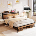 Kiivakii Bed Frame Queen Size with Charging Headboard, Heavy Duty Platform Bed for Bedroom Farmhouse, Noise-Free, No Box Spring 
