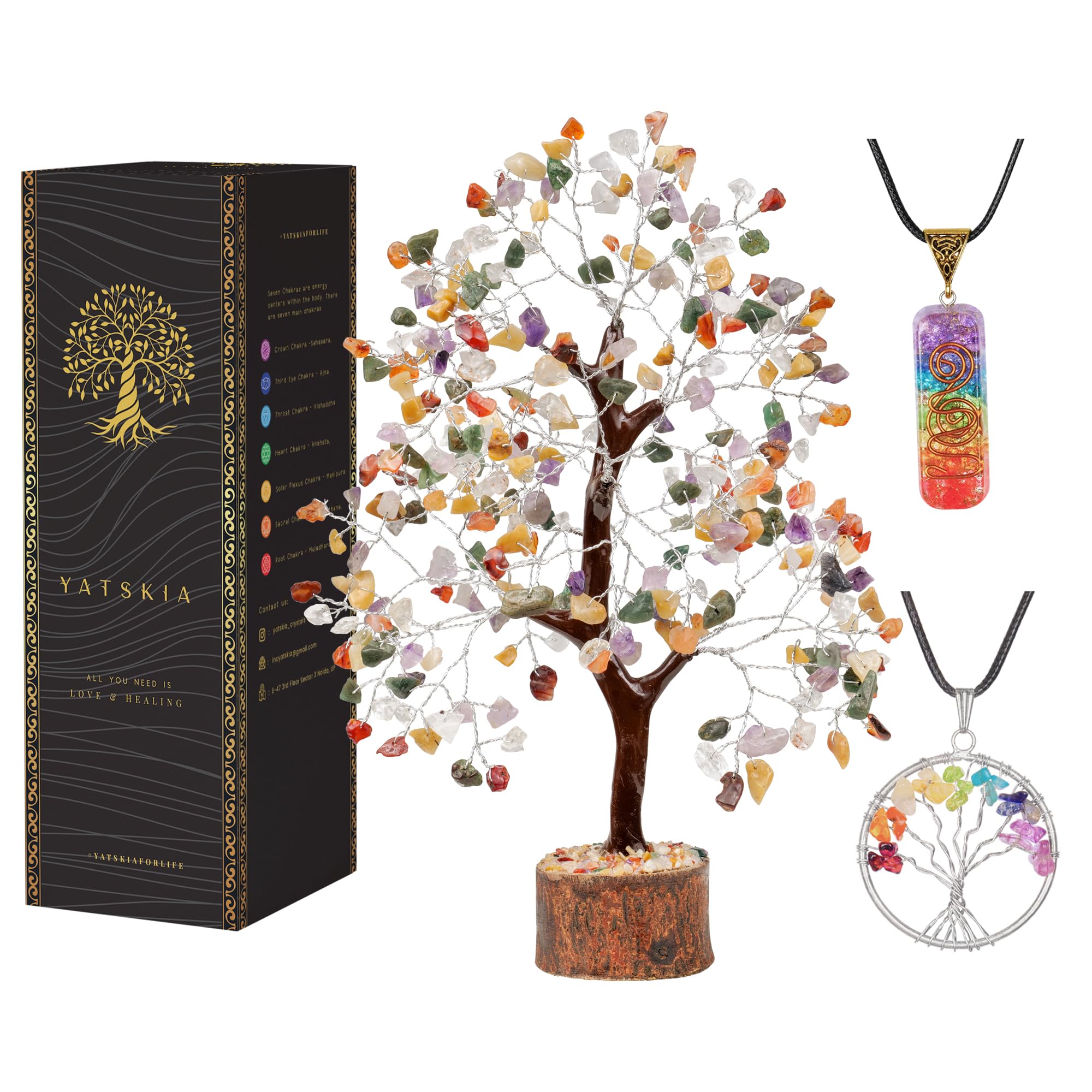 YATSKIA Chakra Tree - Room Decor - Bonsai Tree - Desk Decorations for Women Office - Gemstones and Crystals - Crystal Tree of Li