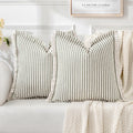 Miulee Pack Of 2 Olive Green Pillow Covers 24X24 Inch Striped Farmhouse Couch Spring Throw Pillow Covers With Fringe Chic Linen Decorative Cushion Covers For Sofa Living Room Bed Home Decor