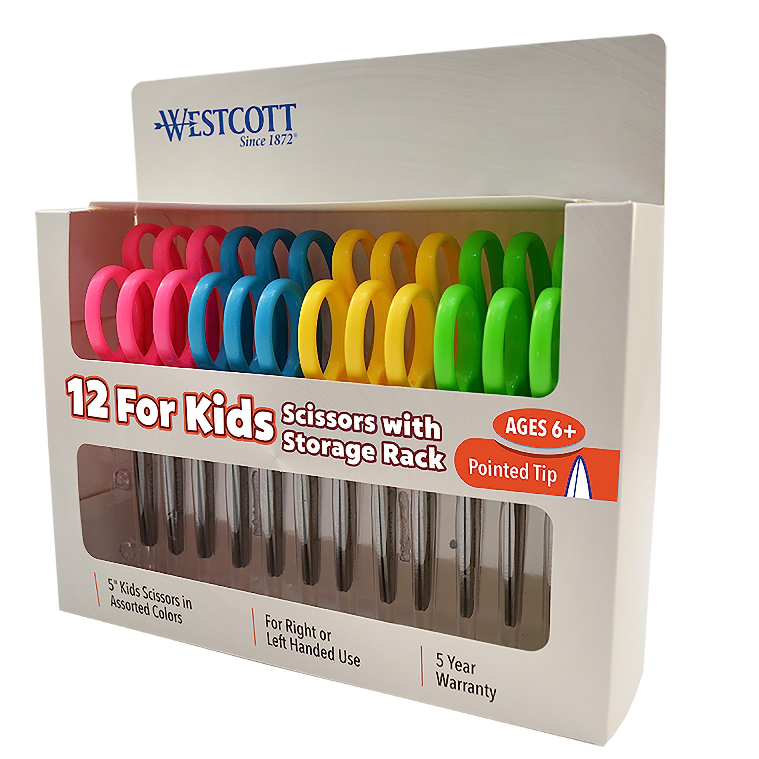 Westcott Right- & Left-Handed Scissors For Kids, 5 Pointed Safety Scissors, Assorted, 12 Pack (13141)