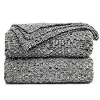 Longhui Bedding Black Knitted Throw Blanket For Couch, Soft, Cozy Machine Washable 100% Cotton Sofa Blanket, Heavy 2.5Lb Weight,