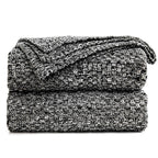 Longhui Bedding Black Knitted Throw Blanket For Couch, Soft, Cozy Machine Washable 100% Cotton Sofa Blanket, Heavy 2.5Lb Weight,