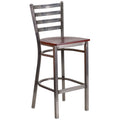 Flash Furniture Hercules Series Clear Coated Ladder Back Metal Restaurant Barstool - Mahogany Wood Seat