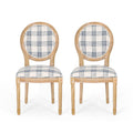 Christopher Knight Home Phinnaeus Dining Chair Set, Set of 2, Fabric, Dark Blue Plaid + Natural