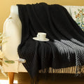 Blagic Knitted Throw Blanket For Couch, Bed And Sofa. Super Soft Blanket With Tassels, Black Throw Blanket, 50 X 60 Inches Light