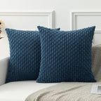 Kevin Textile Pack Of 2 Blue Corduroy Decorative Throw Pillow Covers 16X16 Inch Soft Boho Striped Pillow Covers Modern Farmhouse Home Decor For Autumn Sofa Living Room Couch Bed