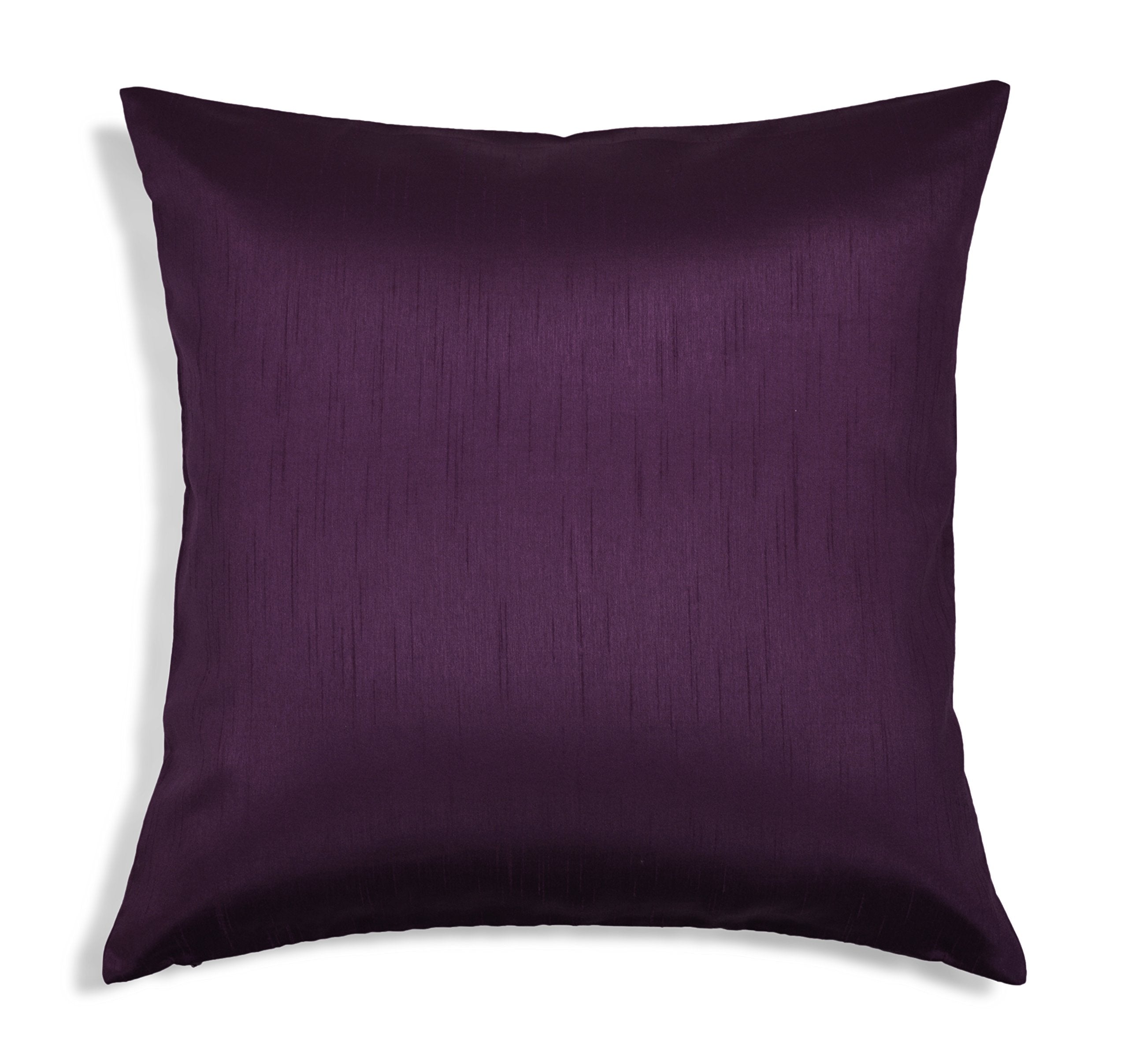 Aiking Home Solid Faux Silk Decorative Pillow Cover, Zipper Closure, 18 By 18 Inches, Eggplant