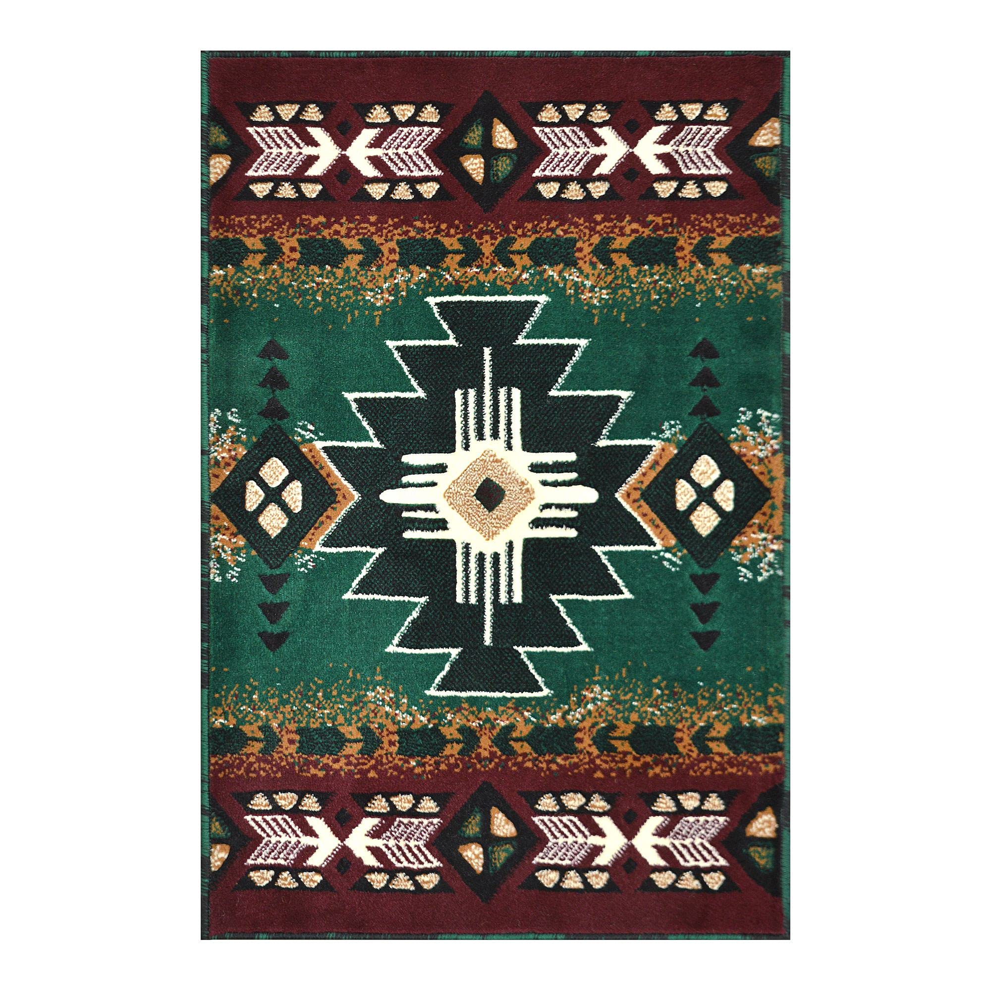 YHSF South West Native American Area Rug C318 (Hunter Green, 2 Feet x 3 Feet 4 Inches)