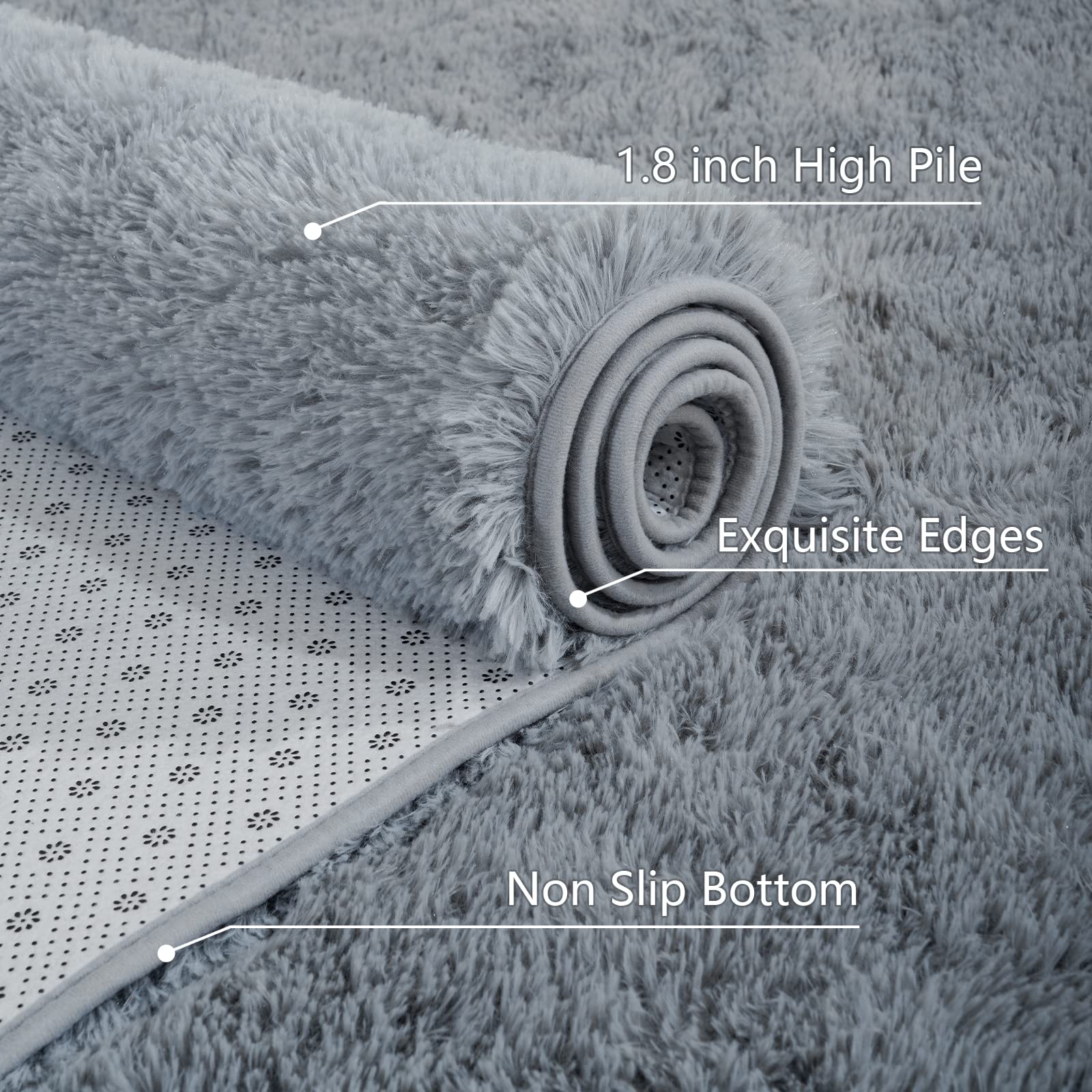 Arogan Luxury Soft Area Rugs For Bedroom Living Room Plush Shag Rug 4X6 Feet, Grey Fluffy Rug For Kids Girls Playroom Dorm Room,