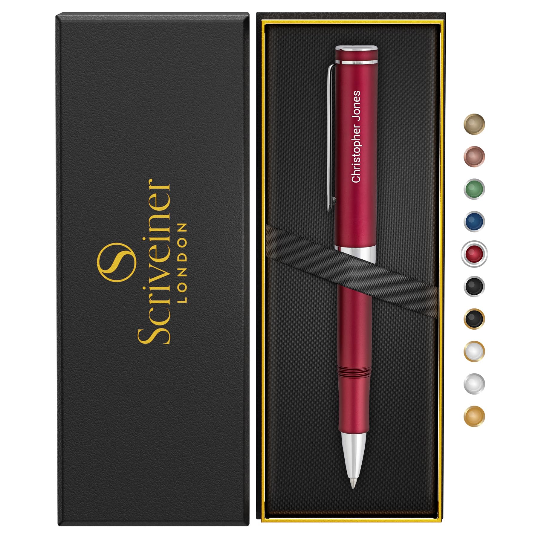 Scriveiner Personalized Red Rollerball Edc Pen, Stunning Pocket Pen With Chrome Finish, Cool Writing Pen, Best Pen Gift, Best En