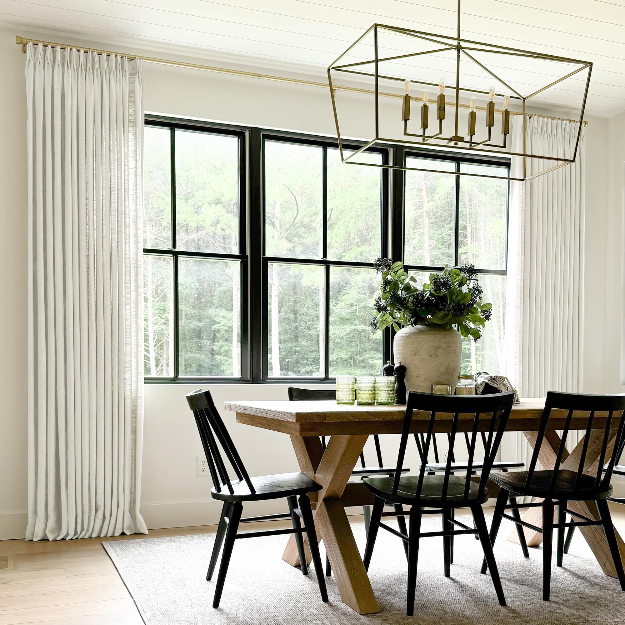 Twopages Double Layer Lined Pinch Pleated Curtain Ivory White Linen Blend Light Filtering Room Darkening Curtain For Kitchen, Wi