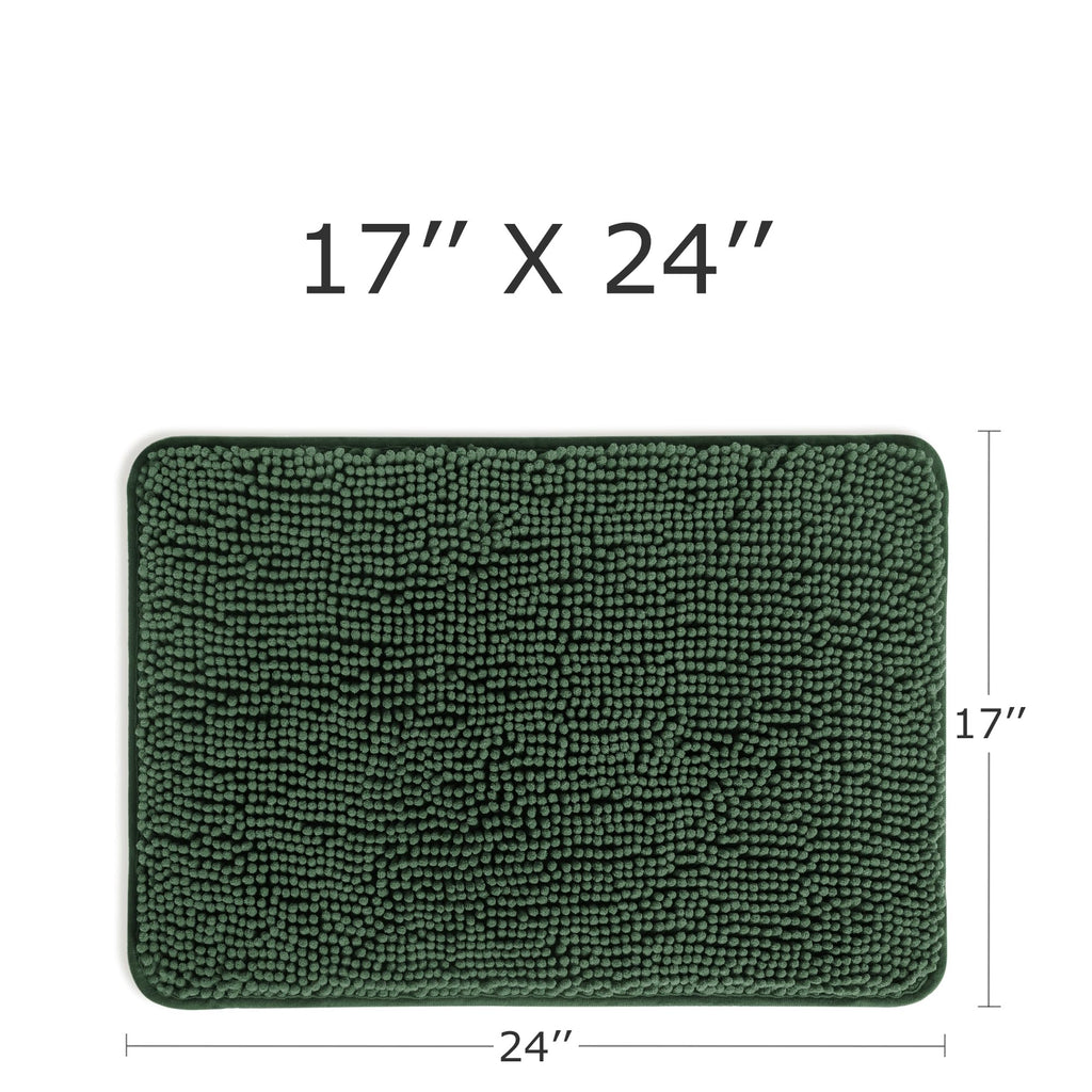 Pureswan Hunter Green Bathroom Rugs - Absorbent And Washable Bath Mat, Non-Slip, Thick Soft Chenille Bath Rugs For Bathroom Floo