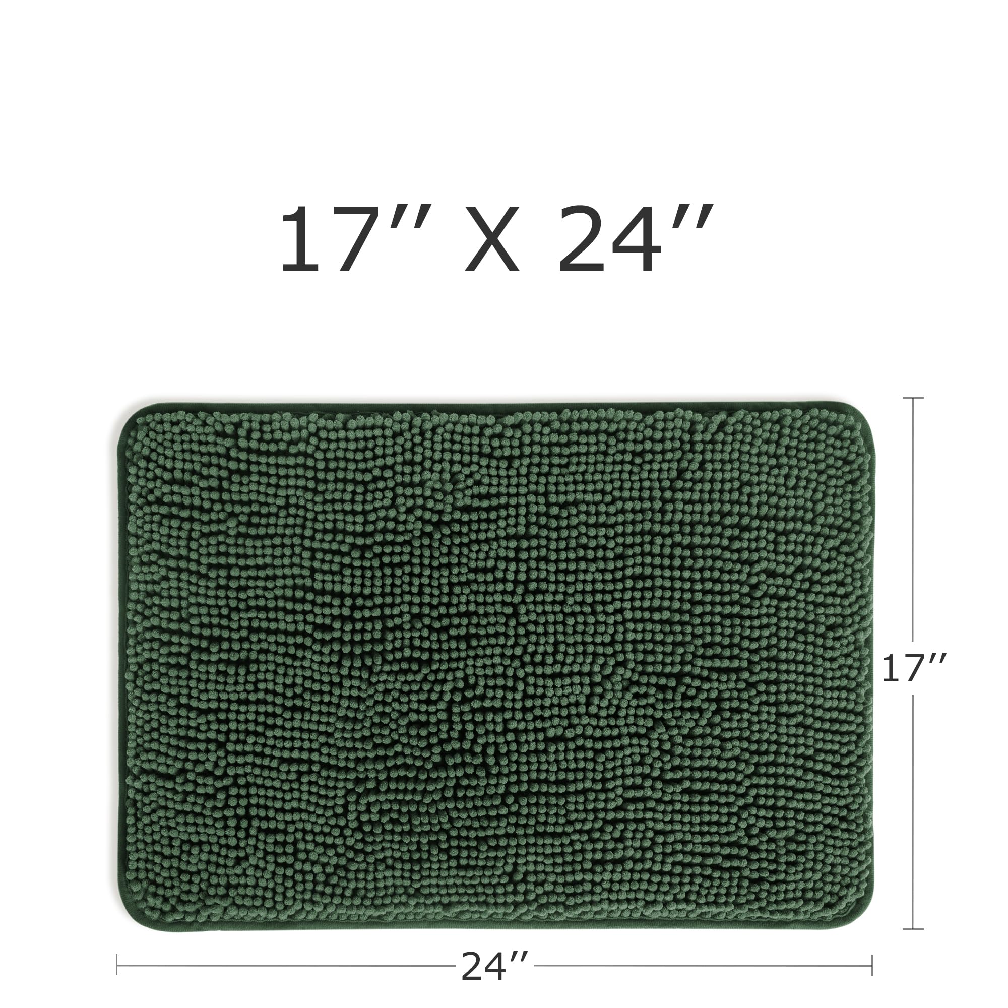 Pureswan Hunter Green Bathroom Rugs - Absorbent And Washable Bath Mat, Non-Slip, Thick Soft Chenille Bath Rugs For Bathroom Floo