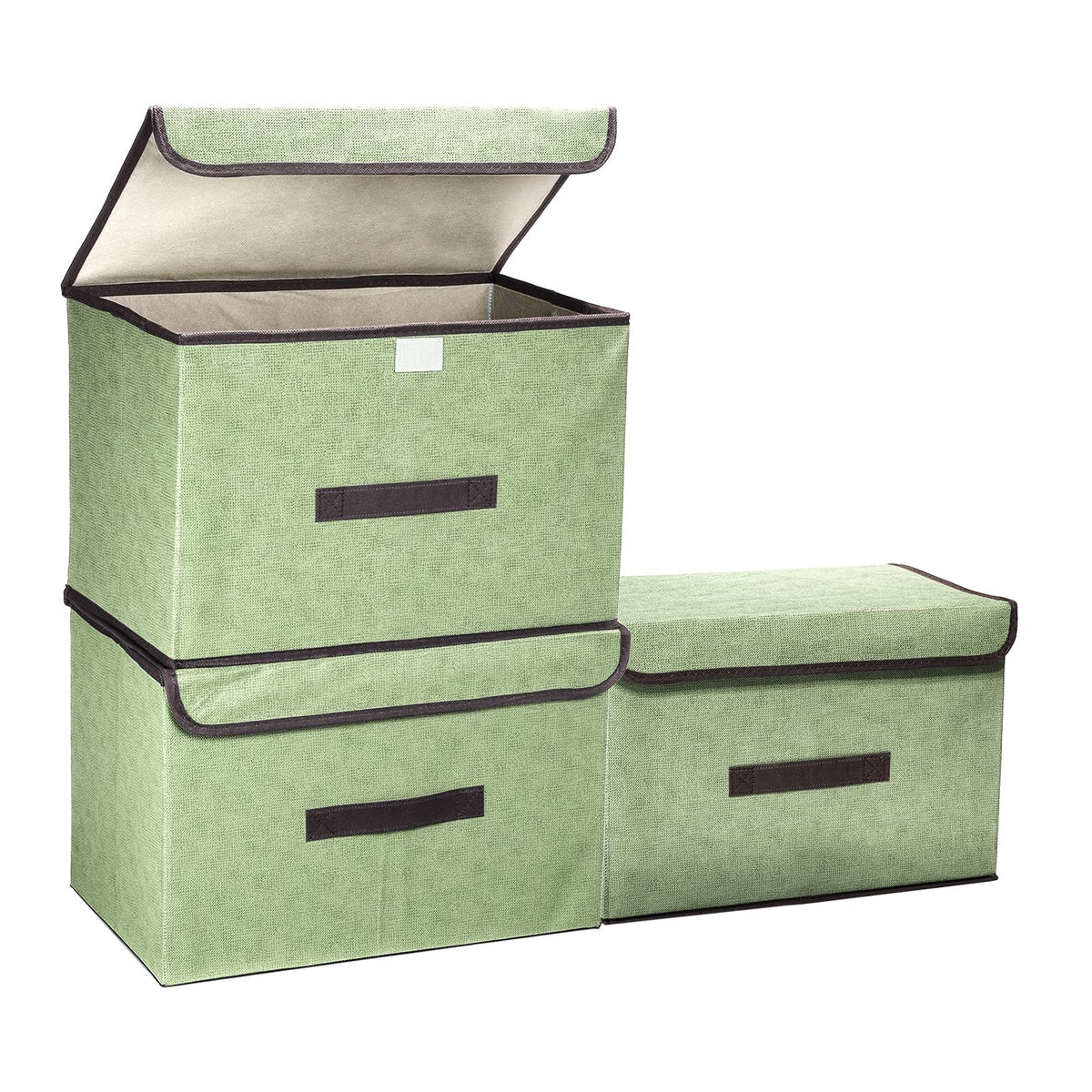 PATIKIL Fabric Collapsible Storage Bin 14.2 x 9.1 x 9.4 Inch, 3 Pcs Foldable Storage Box Cube with Lids and Handle Organizer Con