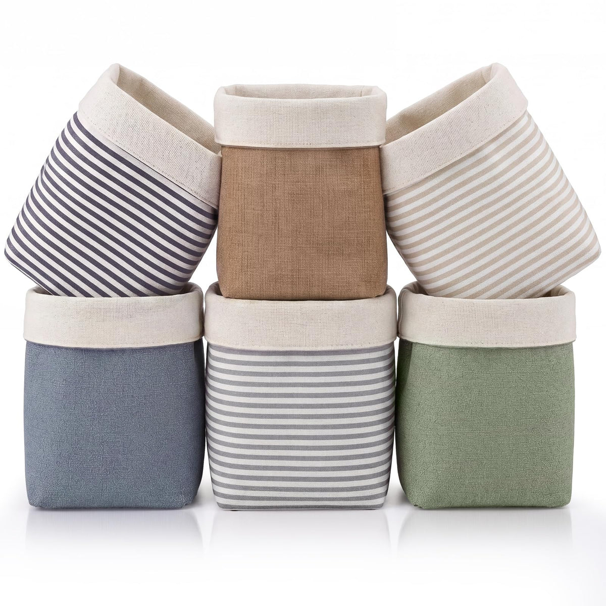 Novabright 6 Pack Mini Basket Stripes Neutral Stripes Canvas Storage