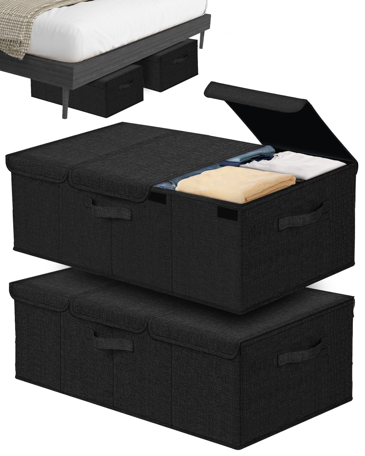 Deep Under Bed Storage Container, 2 Pack 10'' High 31'' Long Large Underbed Box with Lids and Hard Bottom Storage Bins for Close